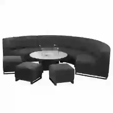 Outdoor Dark Grey Metal Curved Sofa, Footstools and Fire Pit Coffee Table